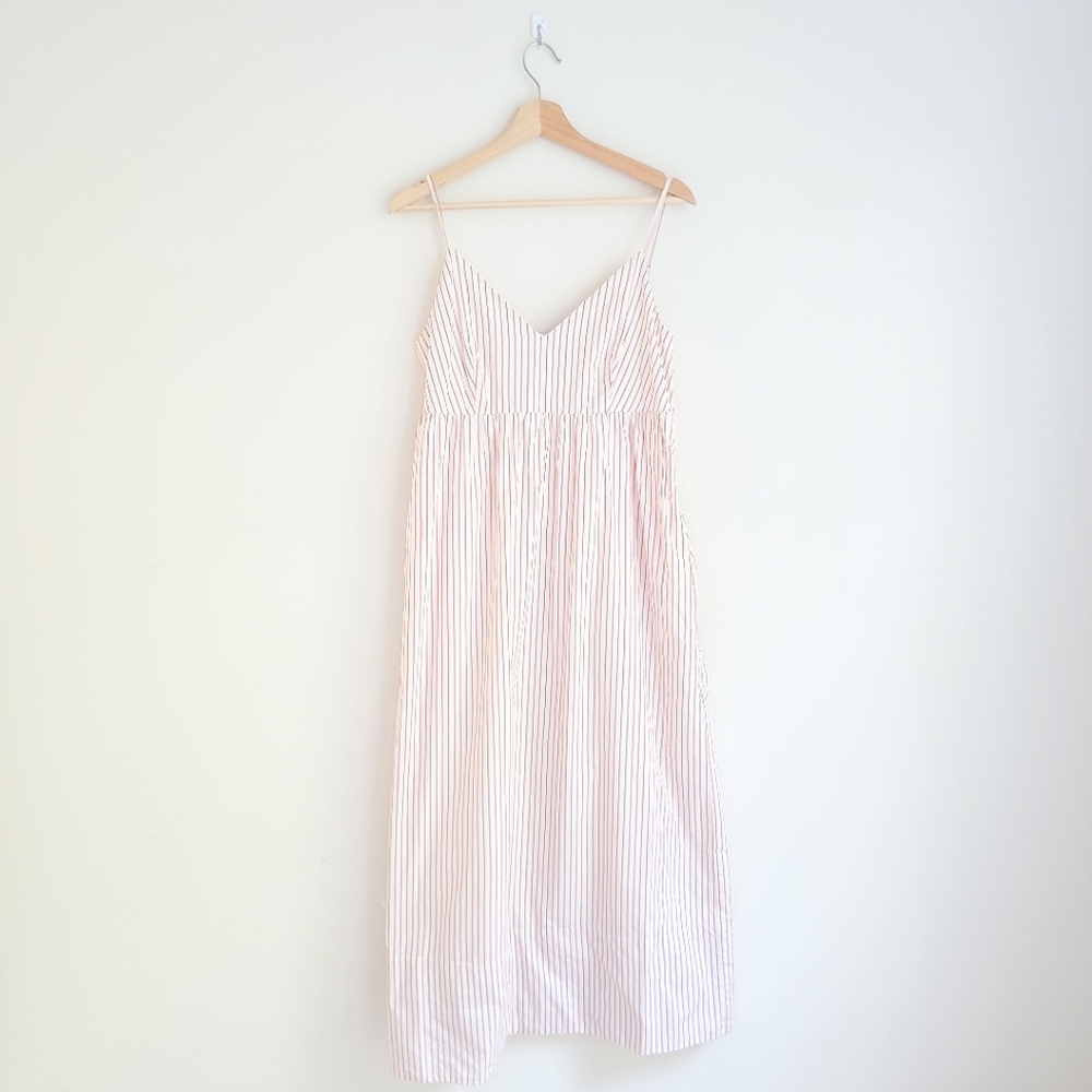 NWT Quince 100% Organic Cotton Sleeveless Maxi Dress, Terracotta Stripe, M